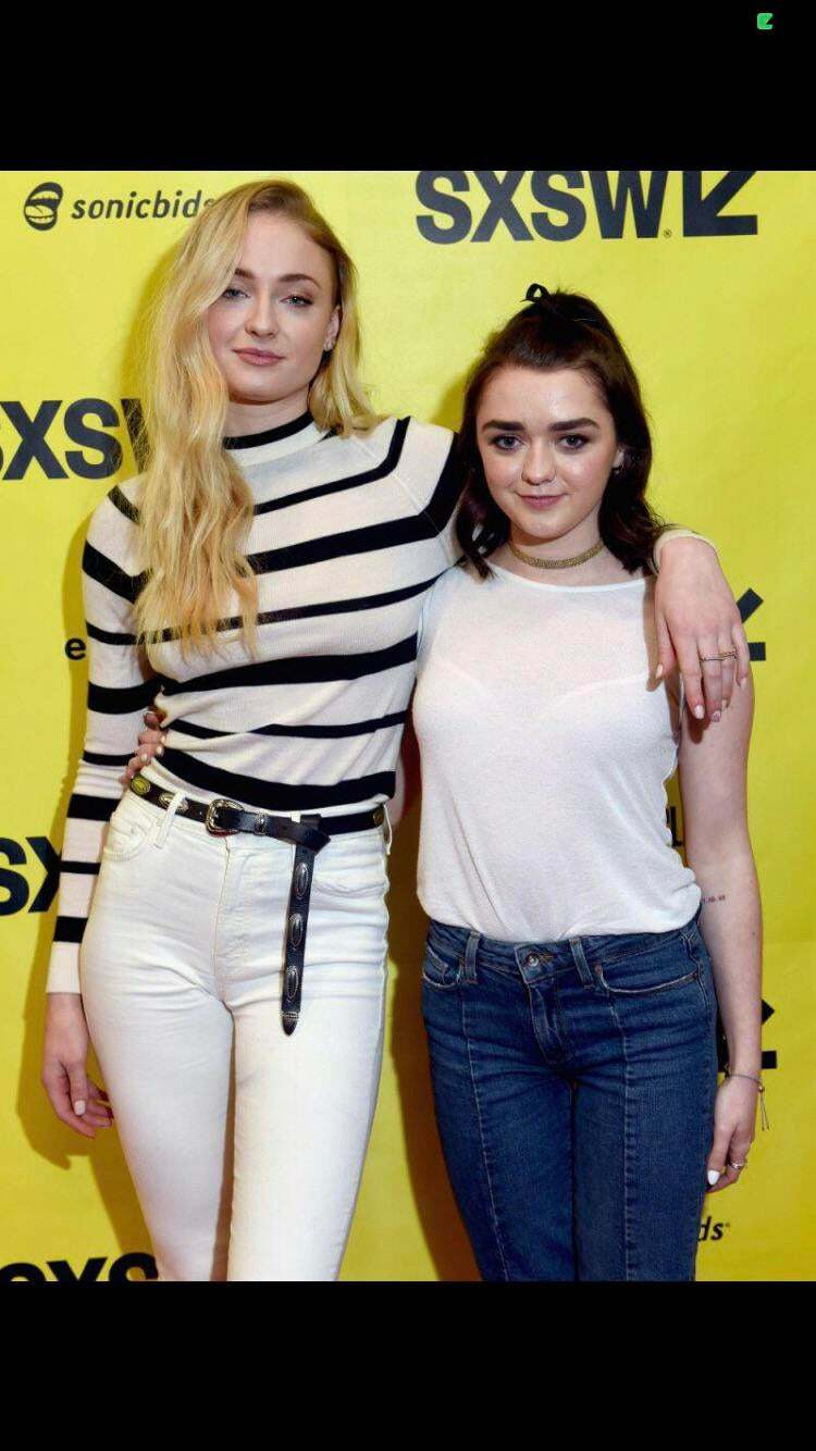 Sophie Turner looking like she can barely stand up. Maisie Williams trying to get her through the day