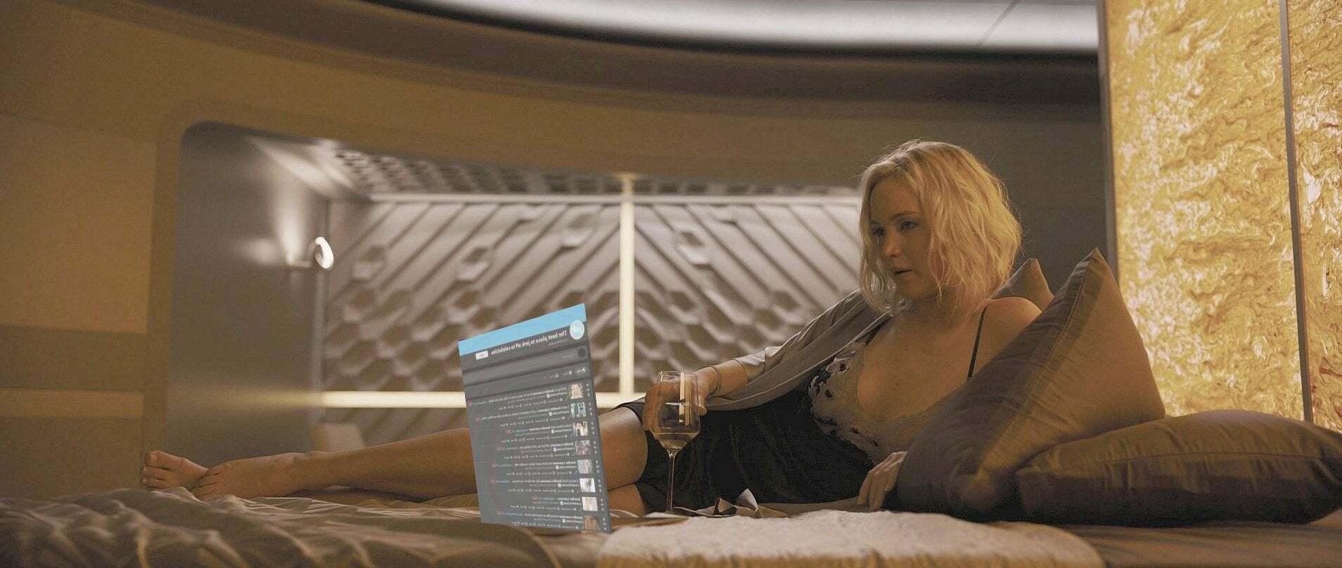 Jennifer Lawrence reading pervy comments on Reddit to get herself going...