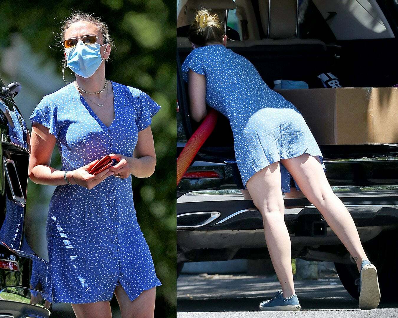 Scarlett Johansson cleaning her SUV