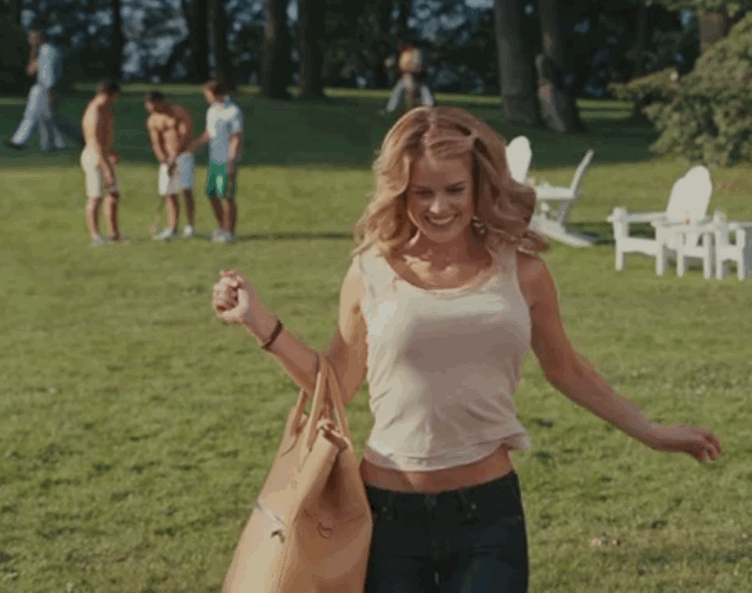 Alice Eve running while braless in slow motion