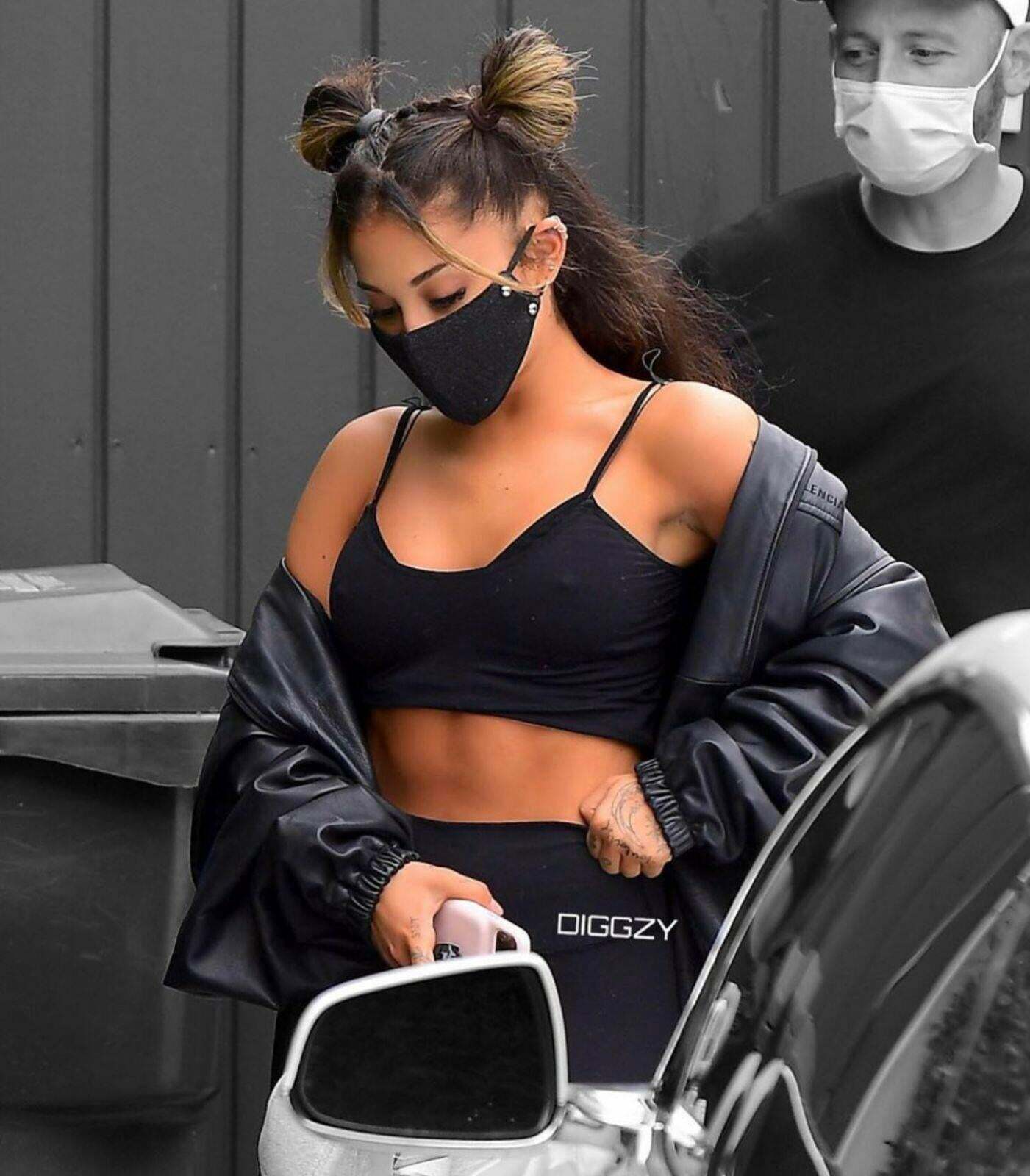 Ariana Grande strolling around braless in LA today