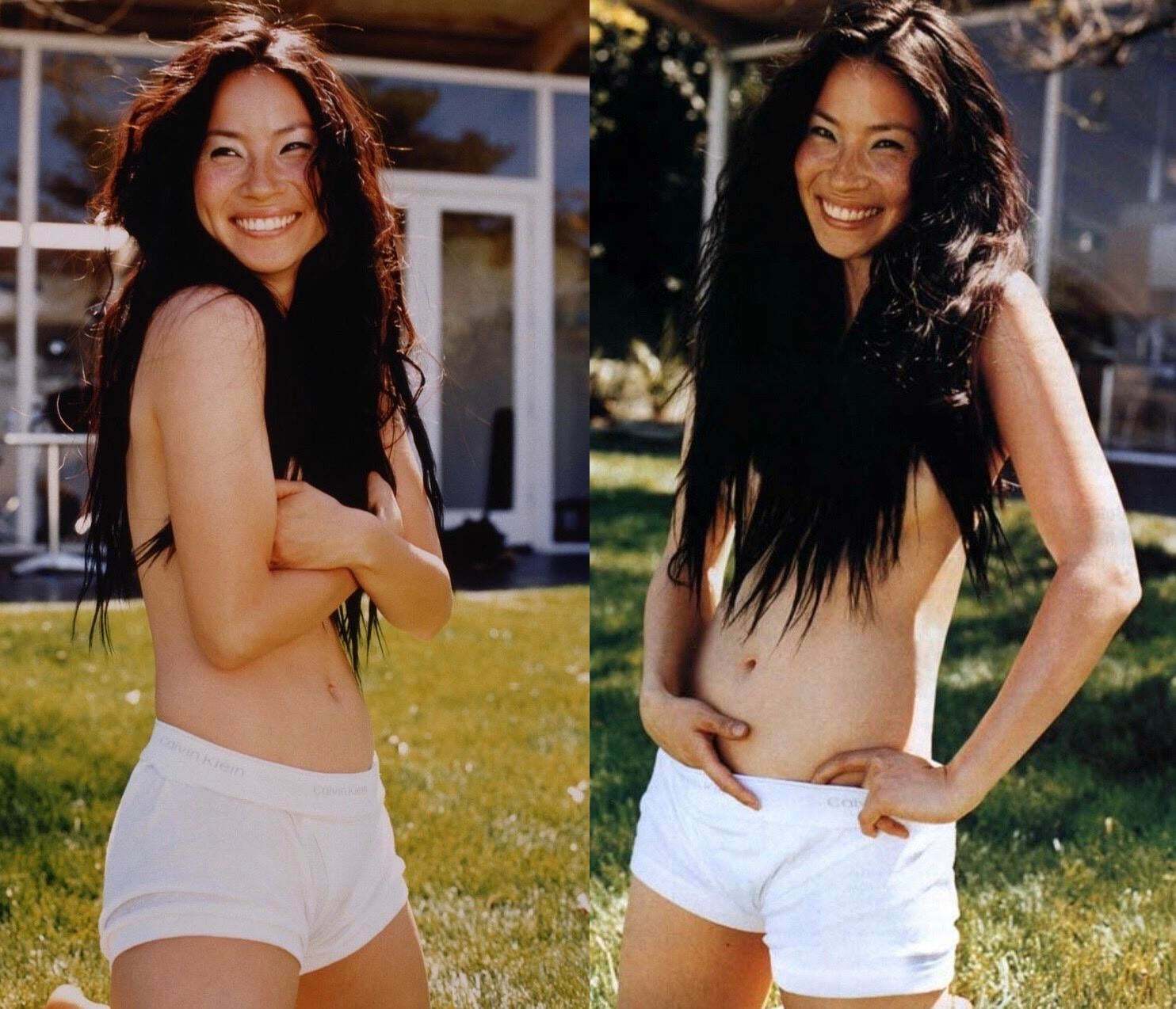 Lucy Liu in Calvin Klein tighty whities, 1999