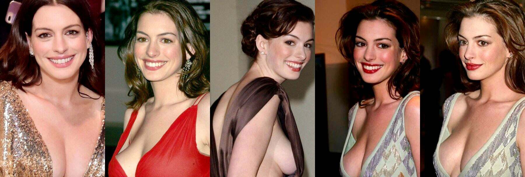 Anne Hathaway always likes showing off her tits.