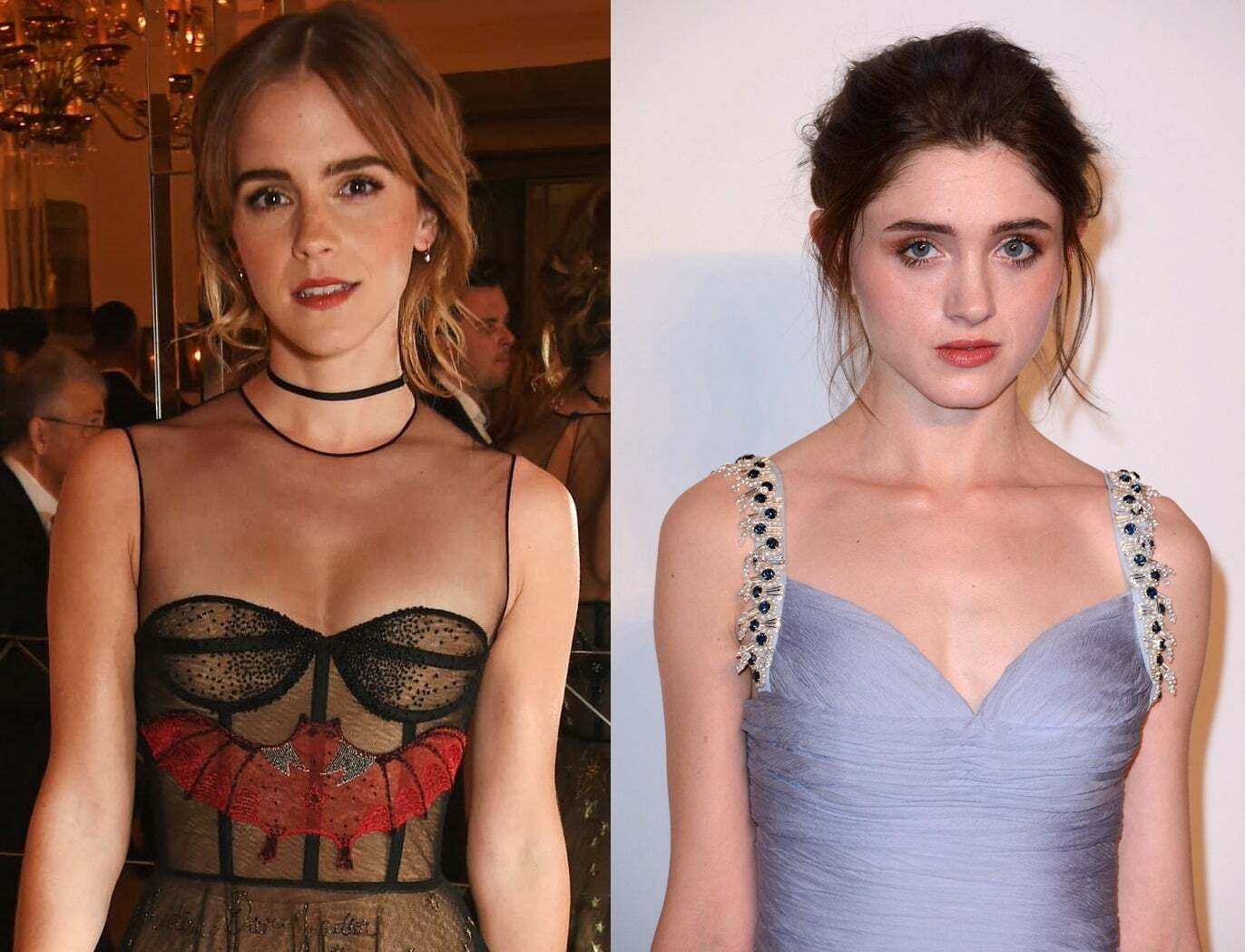 Emma Watson and Natalia Dyer need to be tied back to back and facefucked