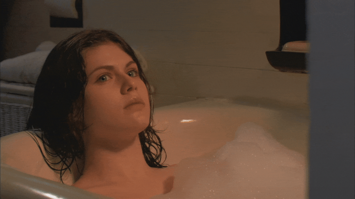 Alexandra Daddario getting out of the tub