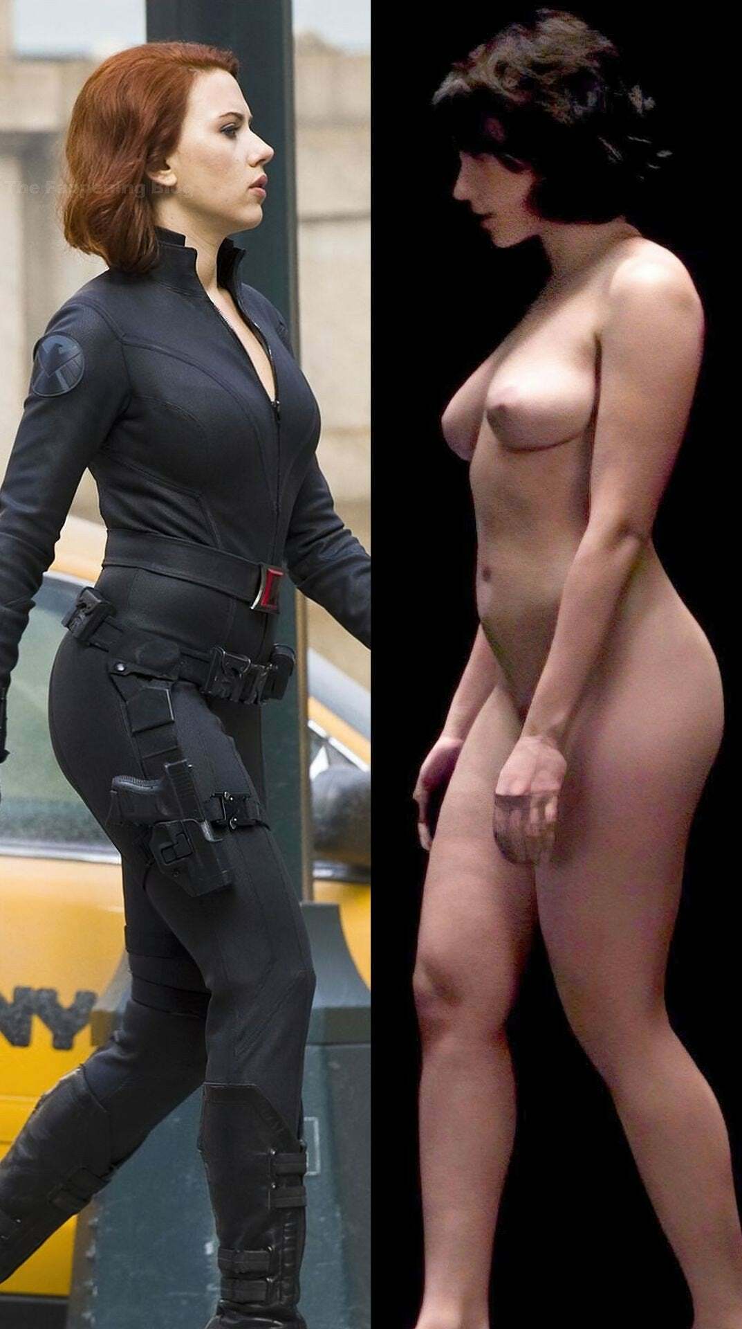 Birthday girl Scarlett Johansson in her Black Widow and birthday suit