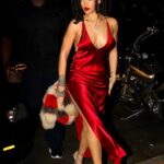 Rihanna in a red dress