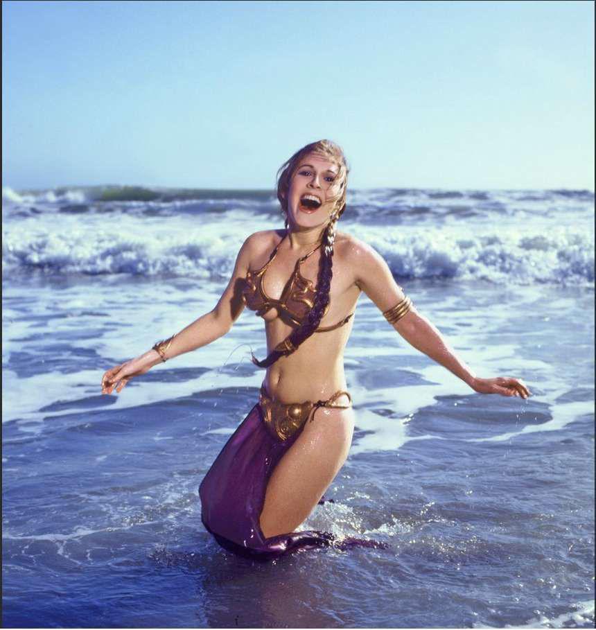 Carrie Fisher in the slave Leia outfit