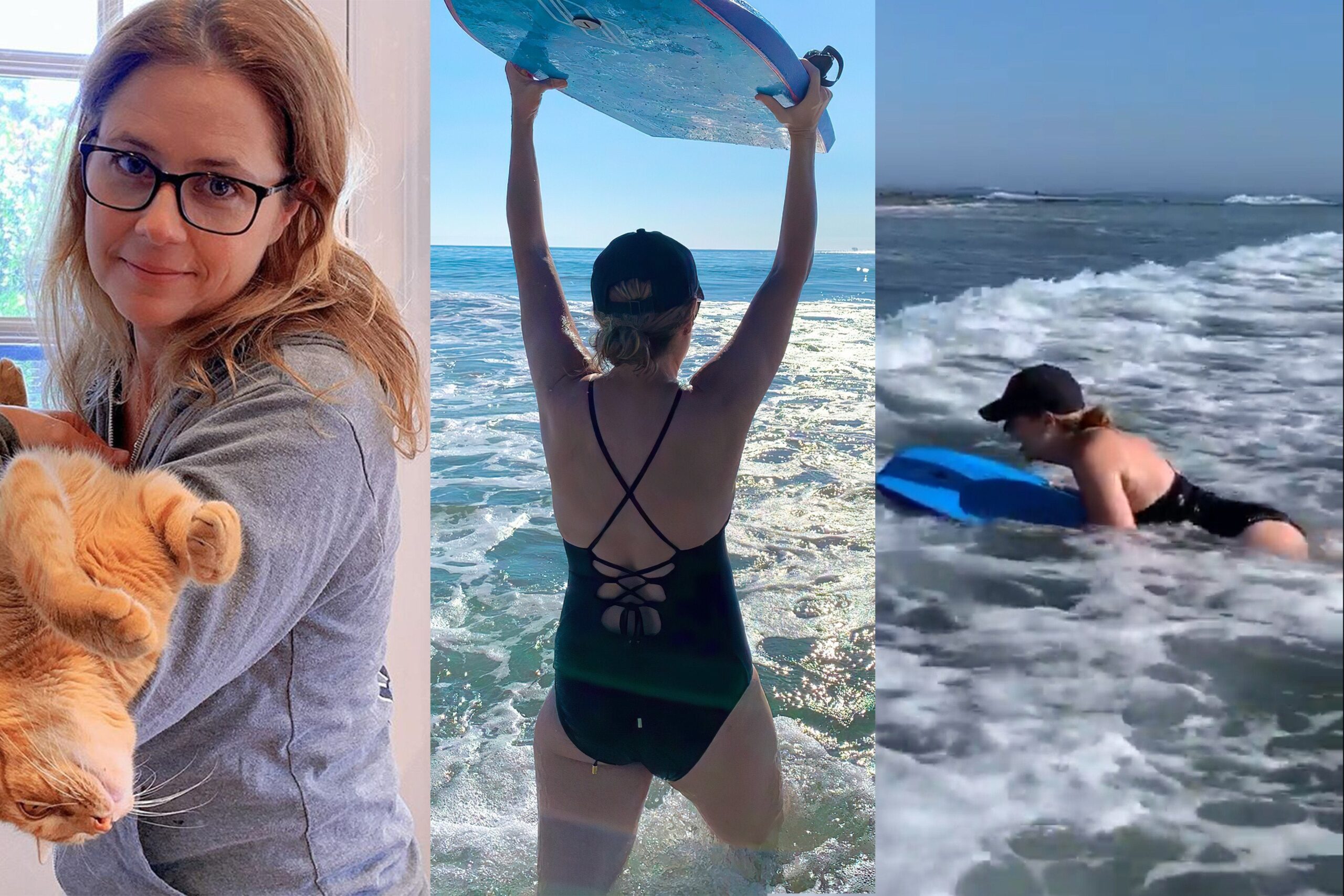 Jenna Fischer Pam from The Office goes surfing