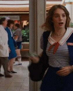 Bouncy Maya Hawke in her Stranger Things uniform