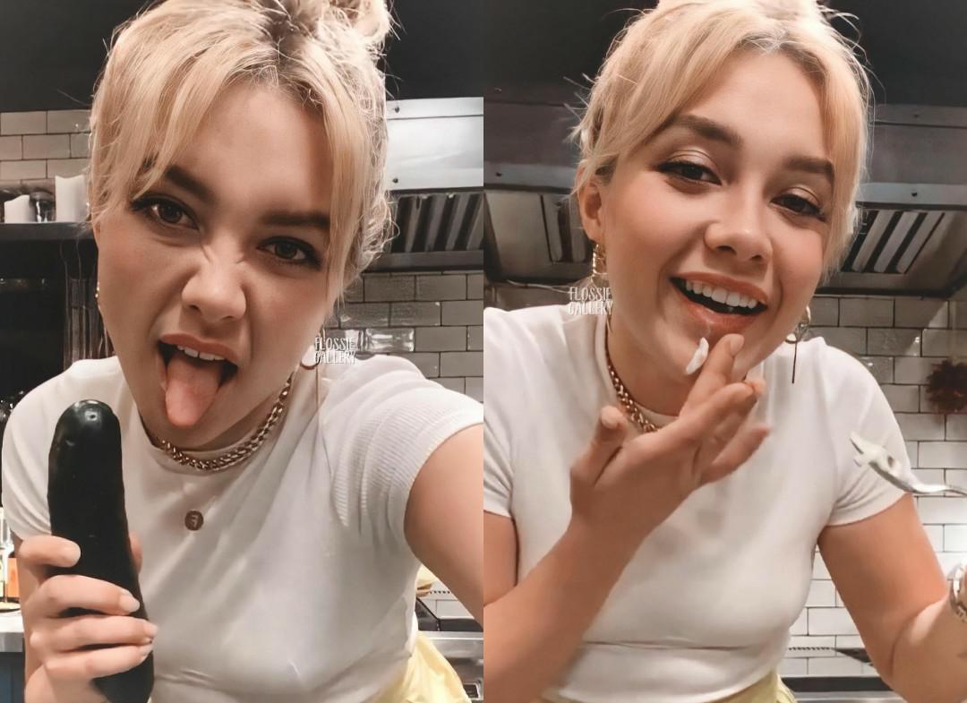 Florence Pugh just doing some cooking