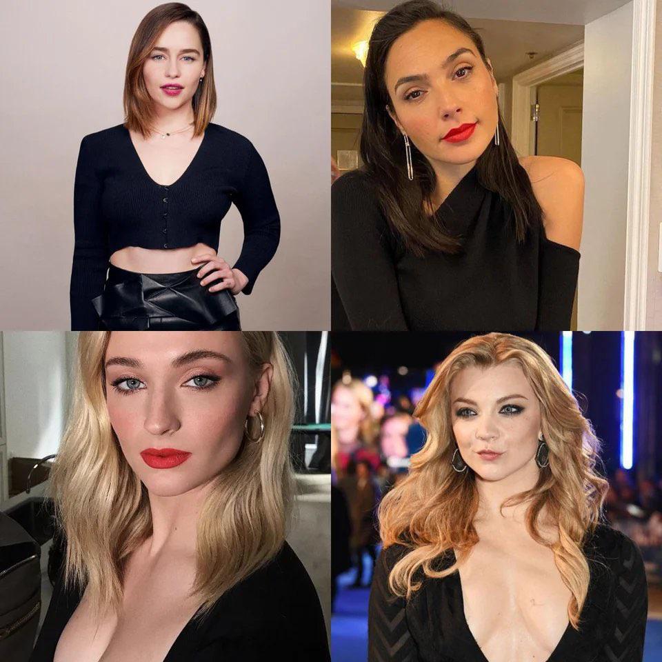 Emilia Clarke, Gal Gadot, Sophie Turner, Natalie Dormer Missionary Cowgirl  Doggy 69 Pick one for each position and why - Nude Celebs