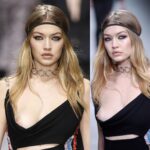 Gigi Hadid slip in Versace Fashion Show