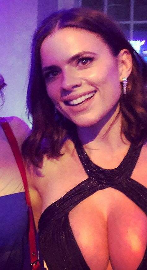 Hayley Atwell's big sweaty boobs squeezed together