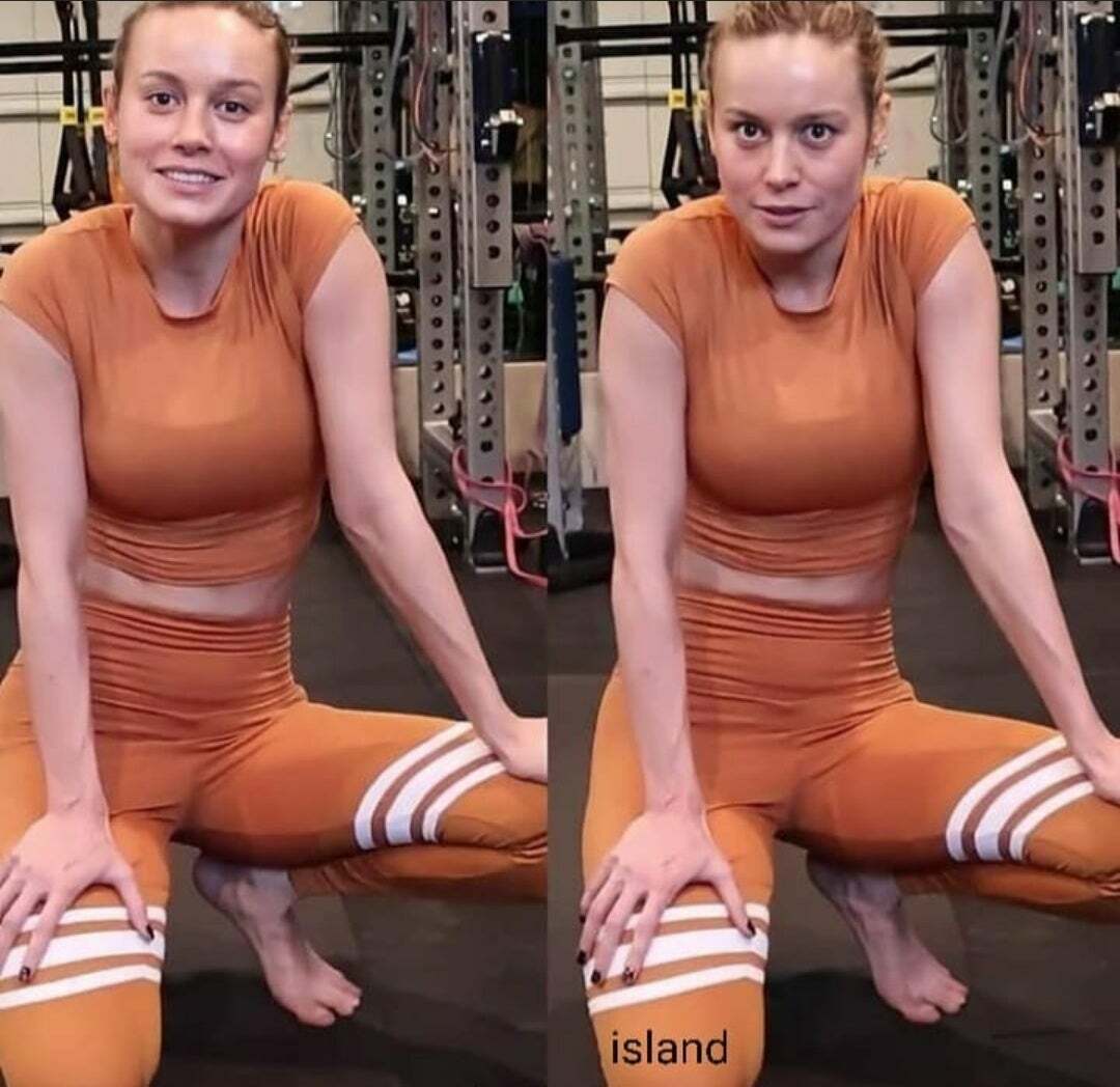 Brie Larson down to her knees ready to suck everyone off at the gym