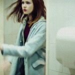 Karen Gillan feels horny and enters the men's restroom for quick sex