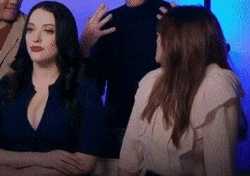 Elizabeth Olsen getting caught looking at Kat Dennings cleavage