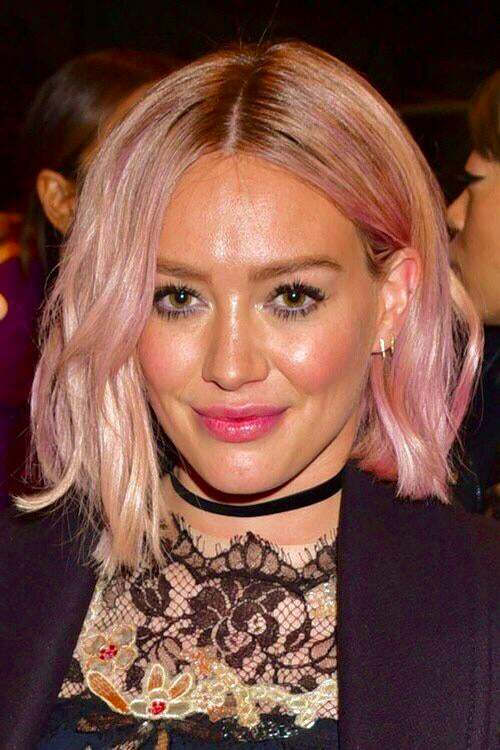 Pink hair Hilary Duff in a choker