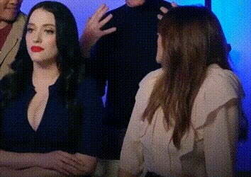 Elizabeth Olsen staring at Kat Dennings big tits