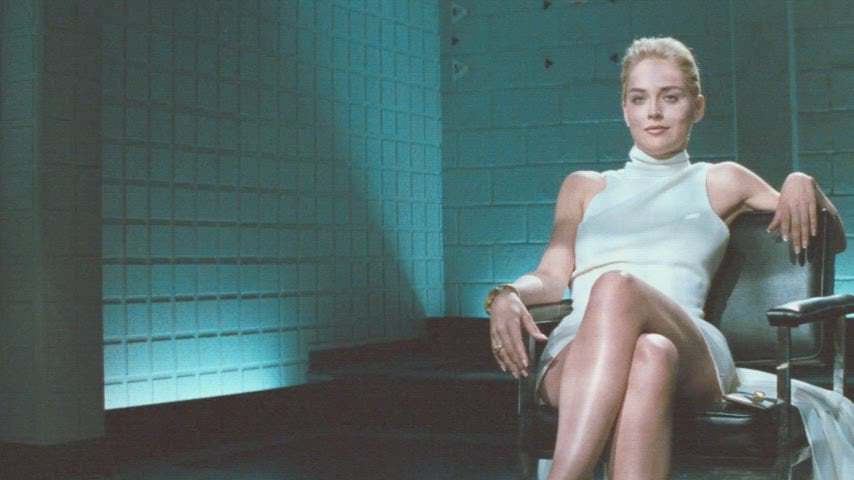 Sharon Stone legendary upskirt plot from Basic Instinct 1992 Slowed