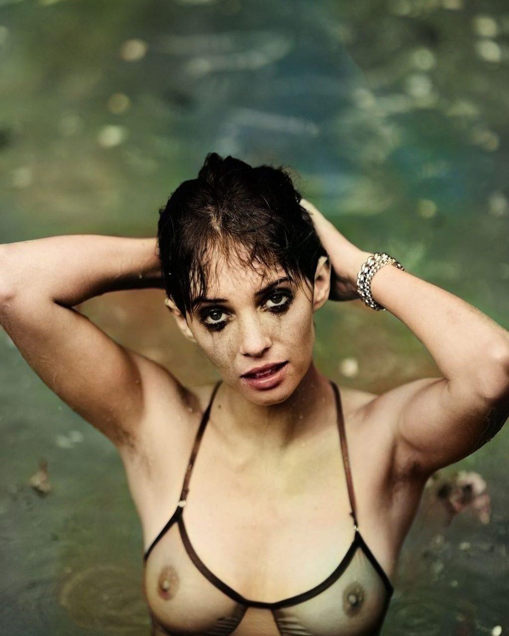 Maya Hawke poses in a see through bra in a photoshoot