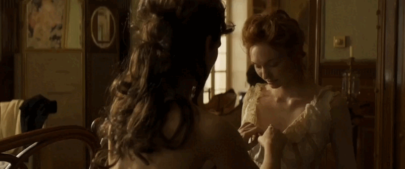 Keira Knightley and Eleanor Tomlinson from Colette 2018.gif