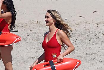 Hassie Harrison Exposed Tits Tight Bum During Baywatch Reboot